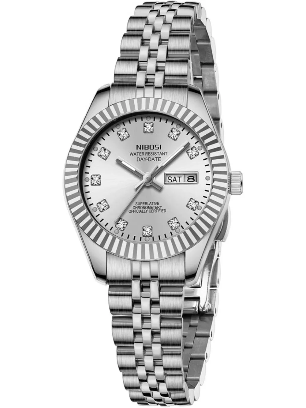 Women's All Silver Waterproof Luminous, Dainty Luxury Diamond Dial Ladies Watch